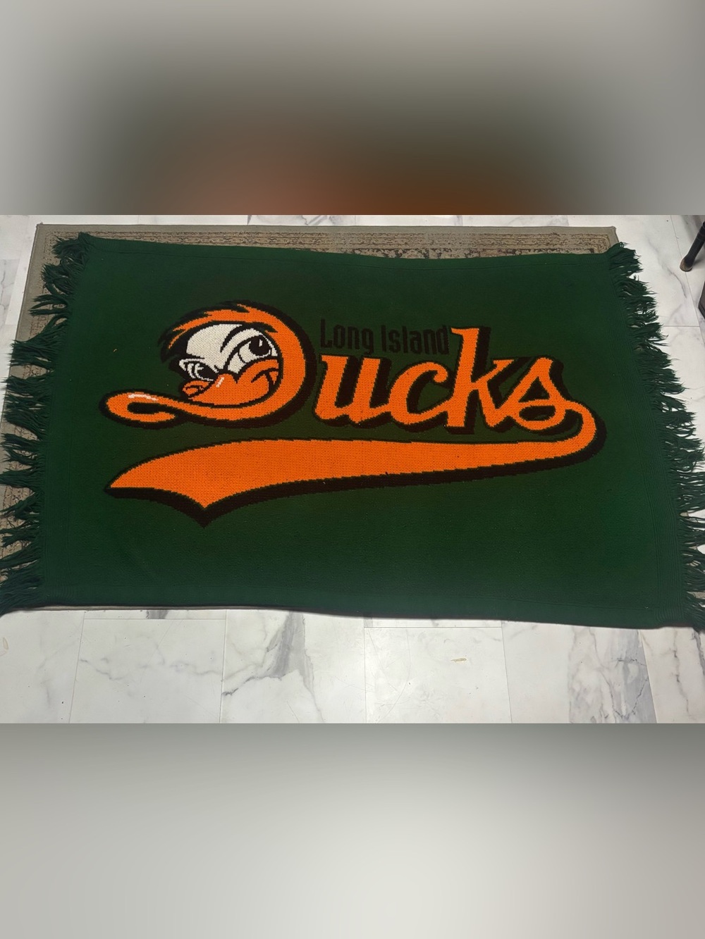 RARE Long Island Ducks Green Orange Logo Throw Blanket